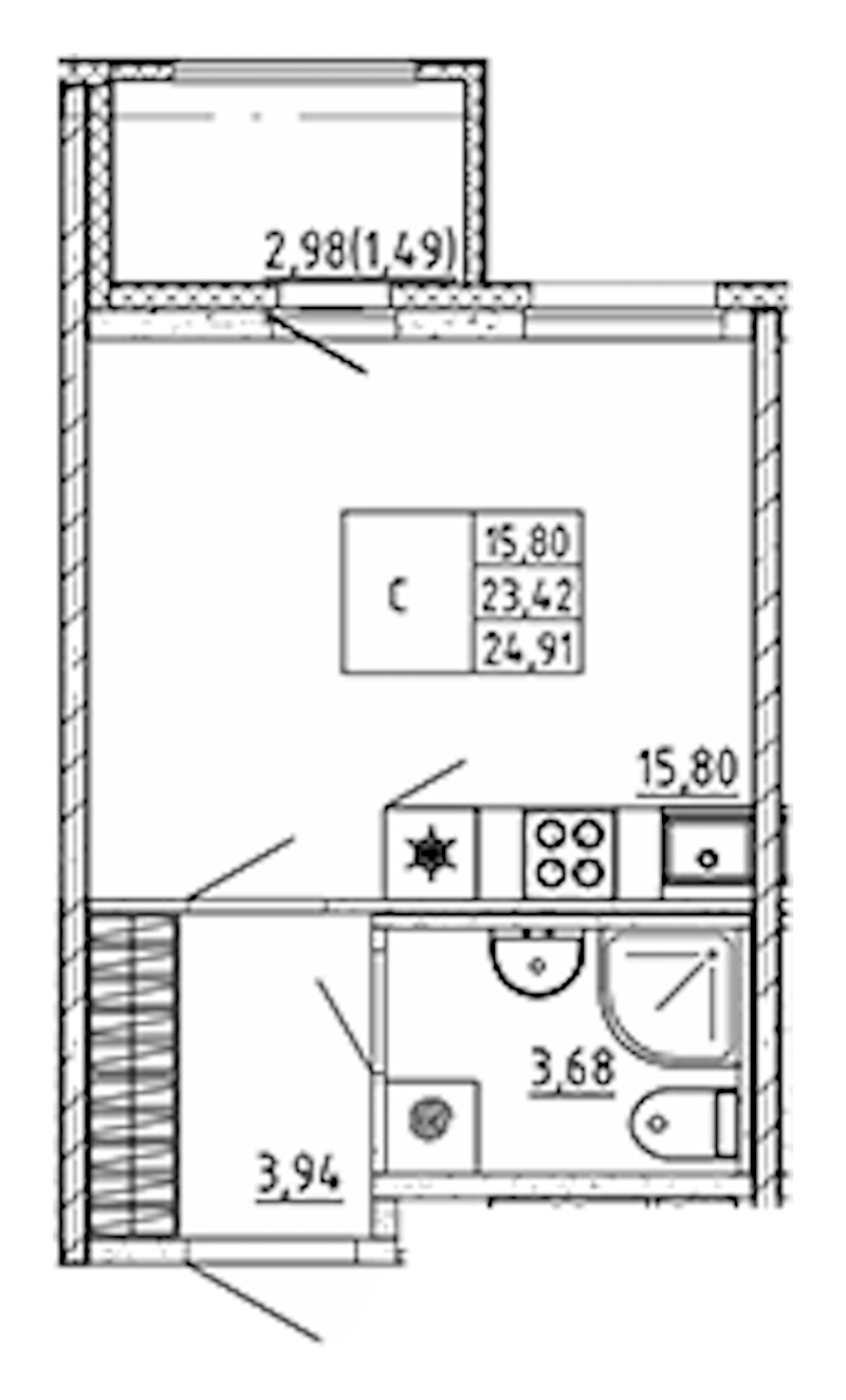 Квартира студия 24.91 м², 3/12 эт., ЖК «UP! Квартал Воронцовский»